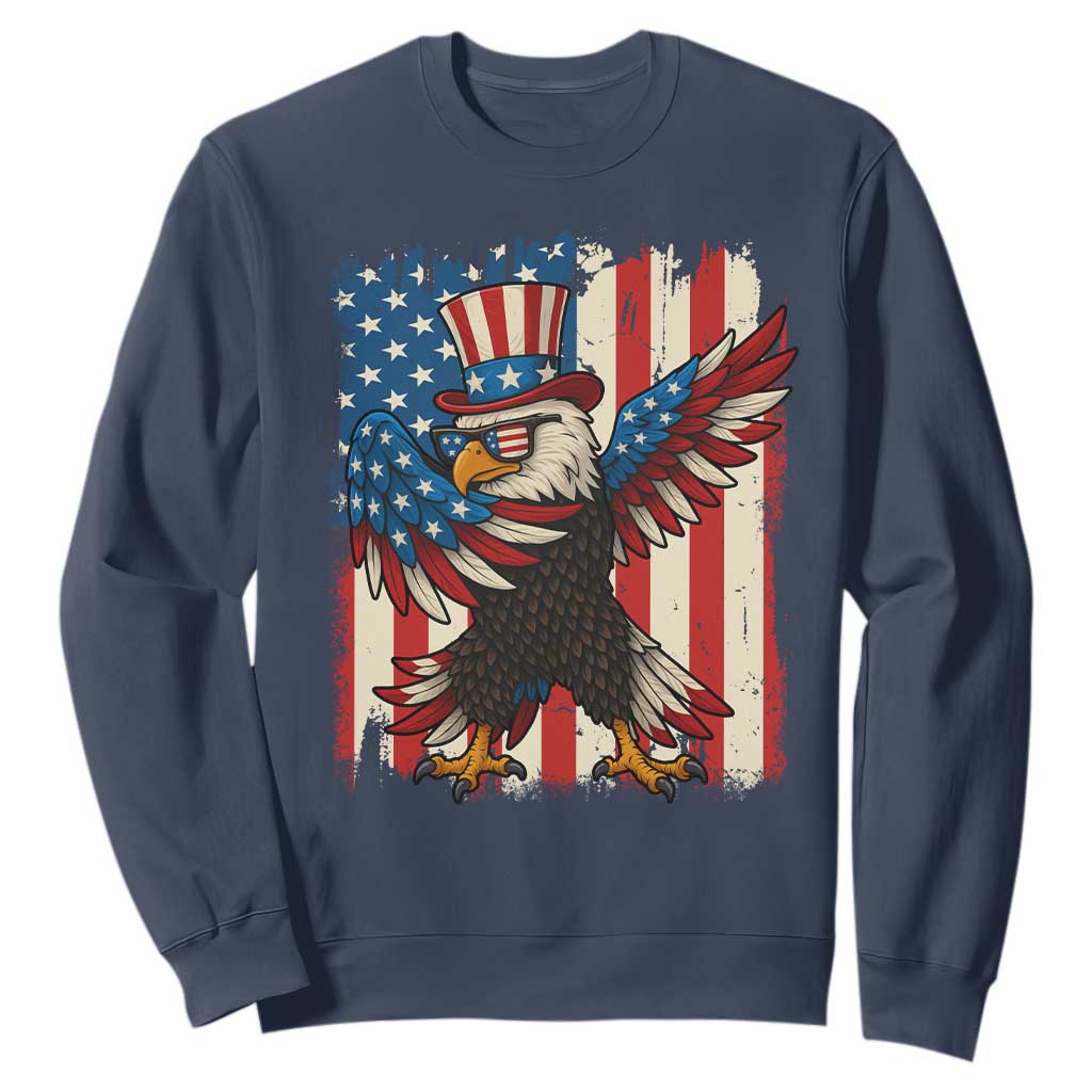 Funny Patriotic Dabbing American Flag Bald Eagle 4th Of July Sweatshirt TS11 Navy Print Your Wear