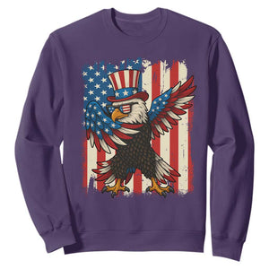 Funny Patriotic Dabbing American Flag Bald Eagle 4th Of July Sweatshirt TS11 Purple Print Your Wear