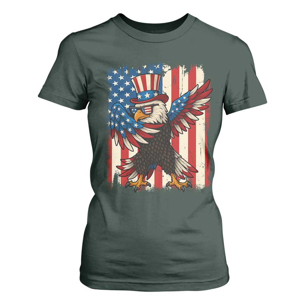 Funny Patriotic Dabbing American Flag Bald Eagle 4th Of July T Shirt For Women TS11 Dark Forest Green Print Your Wear