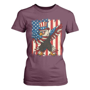 Funny Patriotic Dabbing American Flag Bald Eagle 4th Of July T Shirt For Women TS11 Maroon Print Your Wear