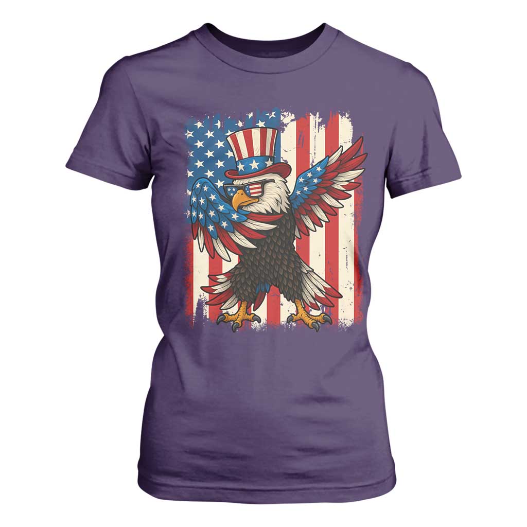 Funny Patriotic Dabbing American Flag Bald Eagle 4th Of July T Shirt For Women TS11 Purple Print Your Wear