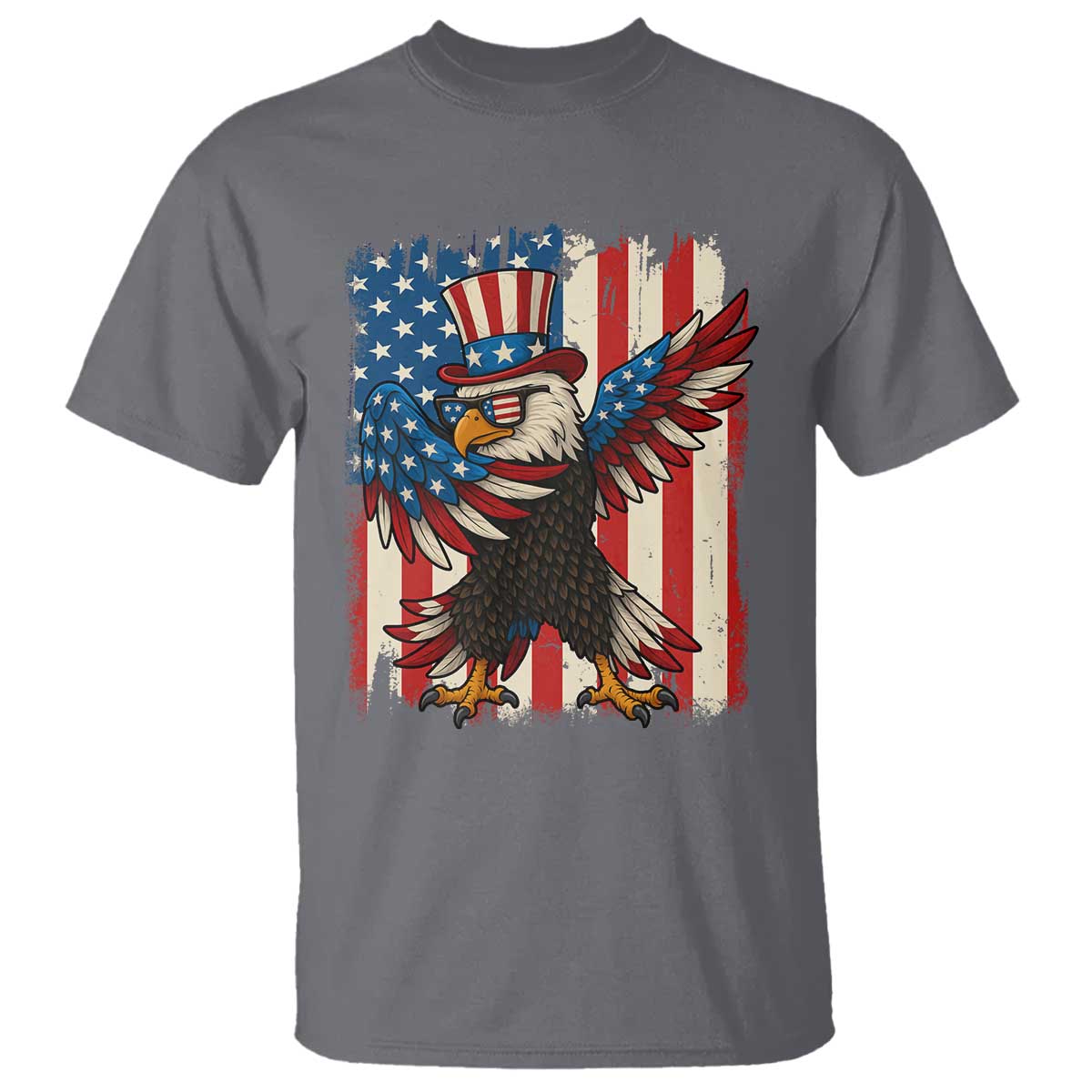 Funny Patriotic Dabbing American Flag Bald Eagle 4th Of July T Shirt TS11 Charcoal Print Your Wear
