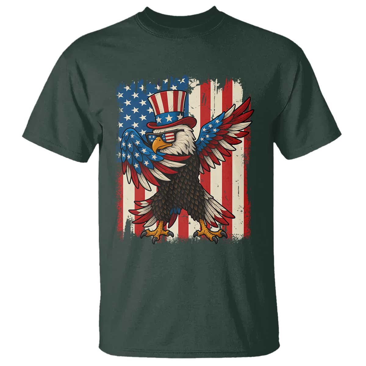 Funny Patriotic Dabbing American Flag Bald Eagle 4th Of July T Shirt TS11 Dark Forest Green Print Your Wear