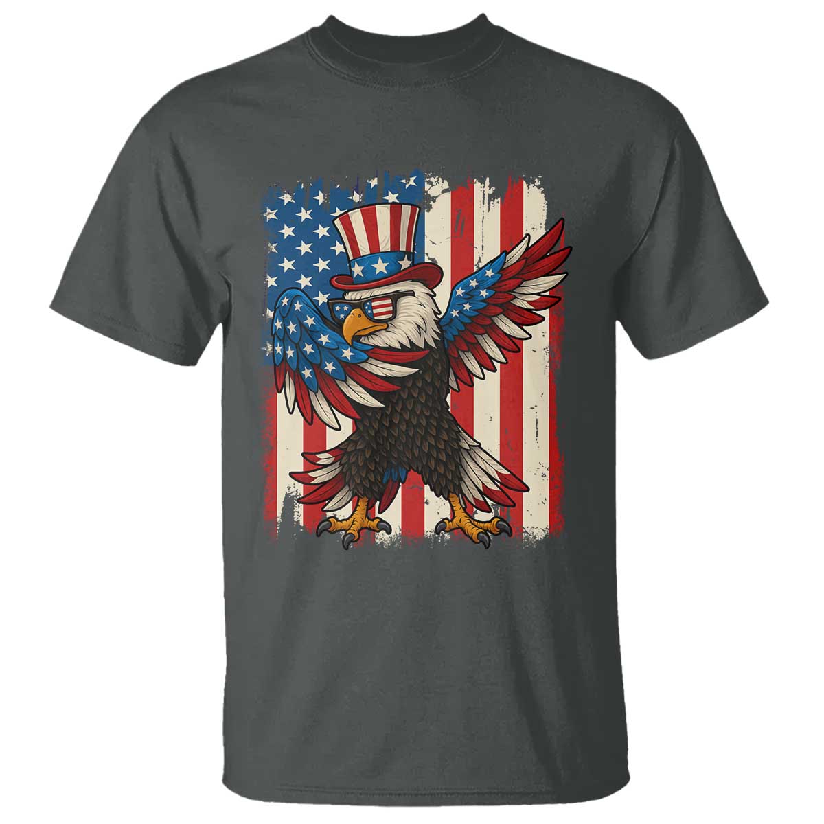 Funny Patriotic Dabbing American Flag Bald Eagle 4th Of July T Shirt TS11 Dark Heather Print Your Wear
