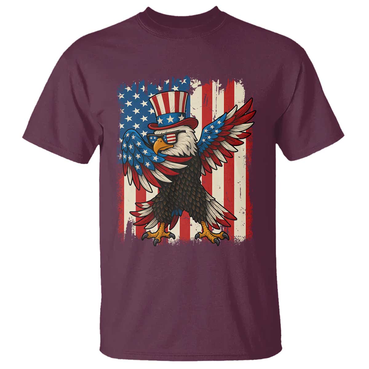 Funny Patriotic Dabbing American Flag Bald Eagle 4th Of July T Shirt TS11 Maroon Print Your Wear