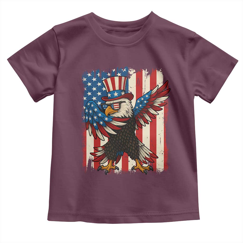 Funny Patriotic Dabbing American Flag Bald Eagle 4th Of July Toddler T Shirt TS11 Maroon Print Your Wear