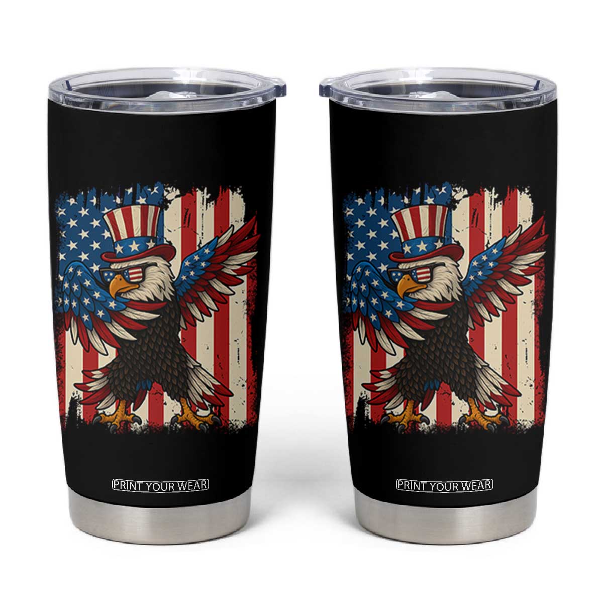 Funny Patriotic Dabbing American Flag Bald Eagle 4th Of July Tumbler Cup TS11 Black Print Your Wear