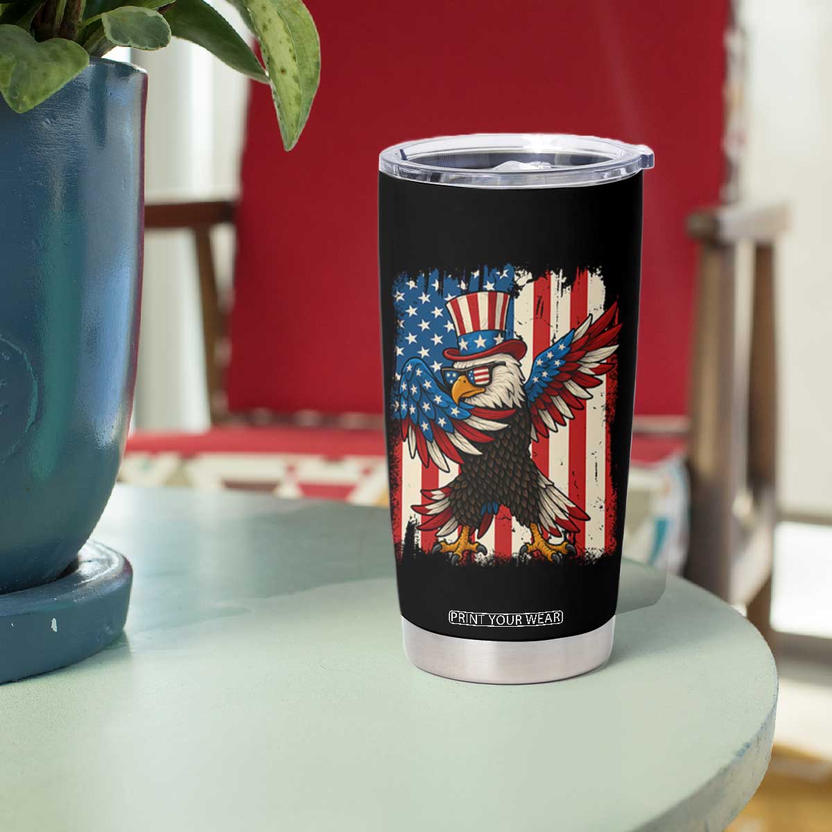 Funny Patriotic Dabbing American Flag Bald Eagle 4th Of July Tumbler Cup TS11 Print Your Wear
