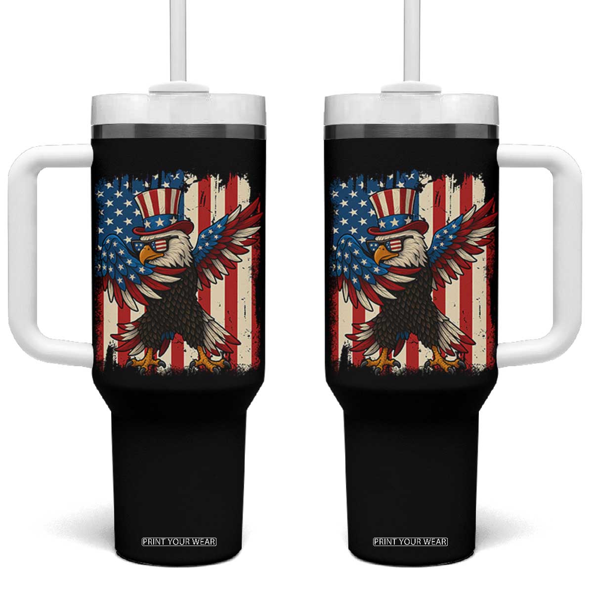 Funny Patriotic Dabbing American Flag Bald Eagle 4th Of July Tumbler With Handle TS11 One Size: 40 oz Black Print Your Wear