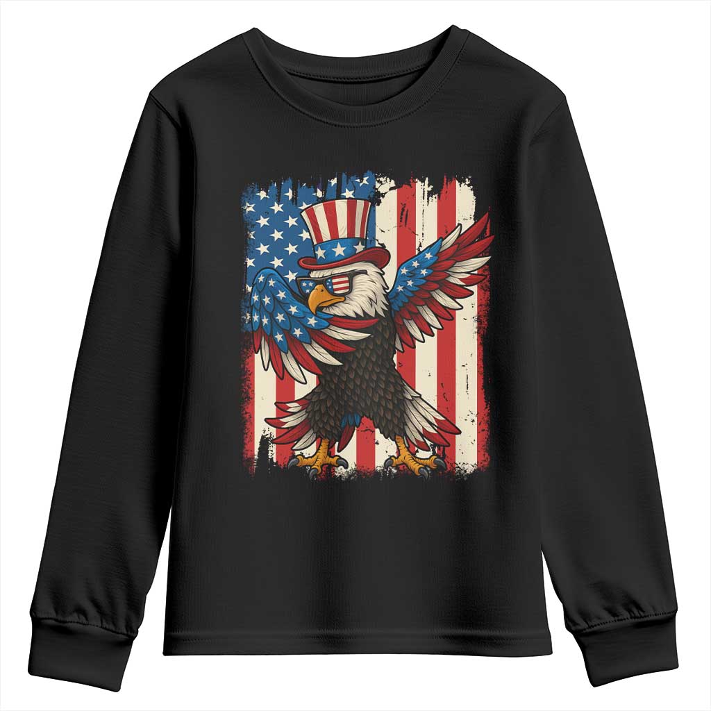 Funny Patriotic Dabbing American Flag Bald Eagle 4th Of July Youth Sweatshirt TS11 Black Print Your Wear