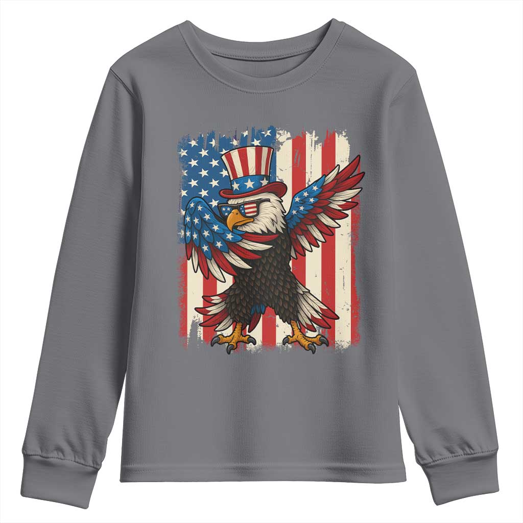 Funny Patriotic Dabbing American Flag Bald Eagle 4th Of July Youth Sweatshirt TS11 Charcoal Print Your Wear