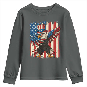 Funny Patriotic Dabbing American Flag Bald Eagle 4th Of July Youth Sweatshirt TS11 Dark Heather Print Your Wear