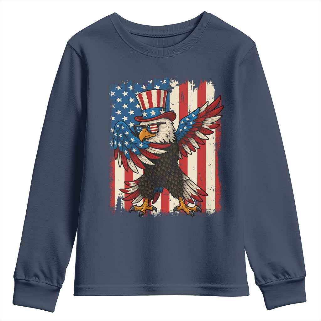 Funny Patriotic Dabbing American Flag Bald Eagle 4th Of July Youth Sweatshirt TS11 Navy Print Your Wear
