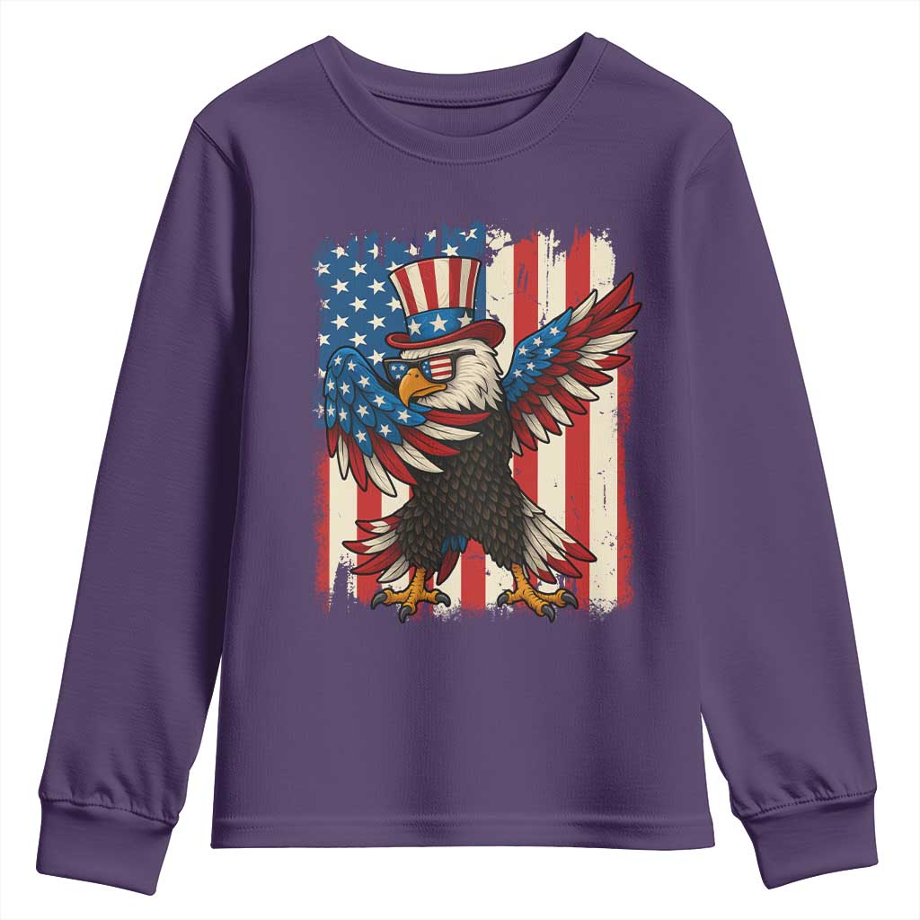 Funny Patriotic Dabbing American Flag Bald Eagle 4th Of July Youth Sweatshirt TS11 Purple Print Your Wear
