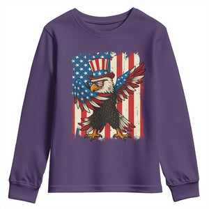 Funny Patriotic Dabbing American Flag Bald Eagle 4th Of July Youth Sweatshirt TS11 Purple Print Your Wear