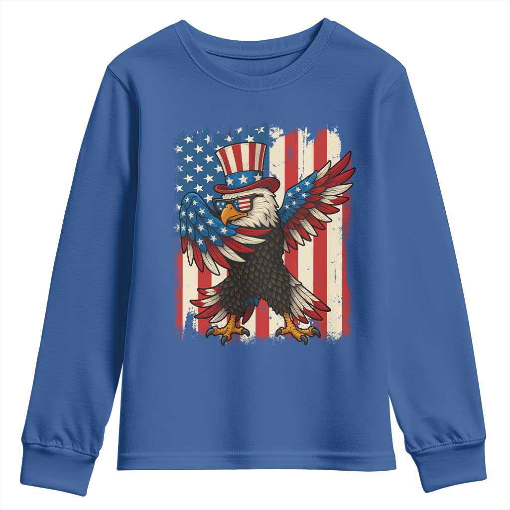 Funny Patriotic Dabbing American Flag Bald Eagle 4th Of July Youth Sweatshirt TS11 Royal Blue Print Your Wear