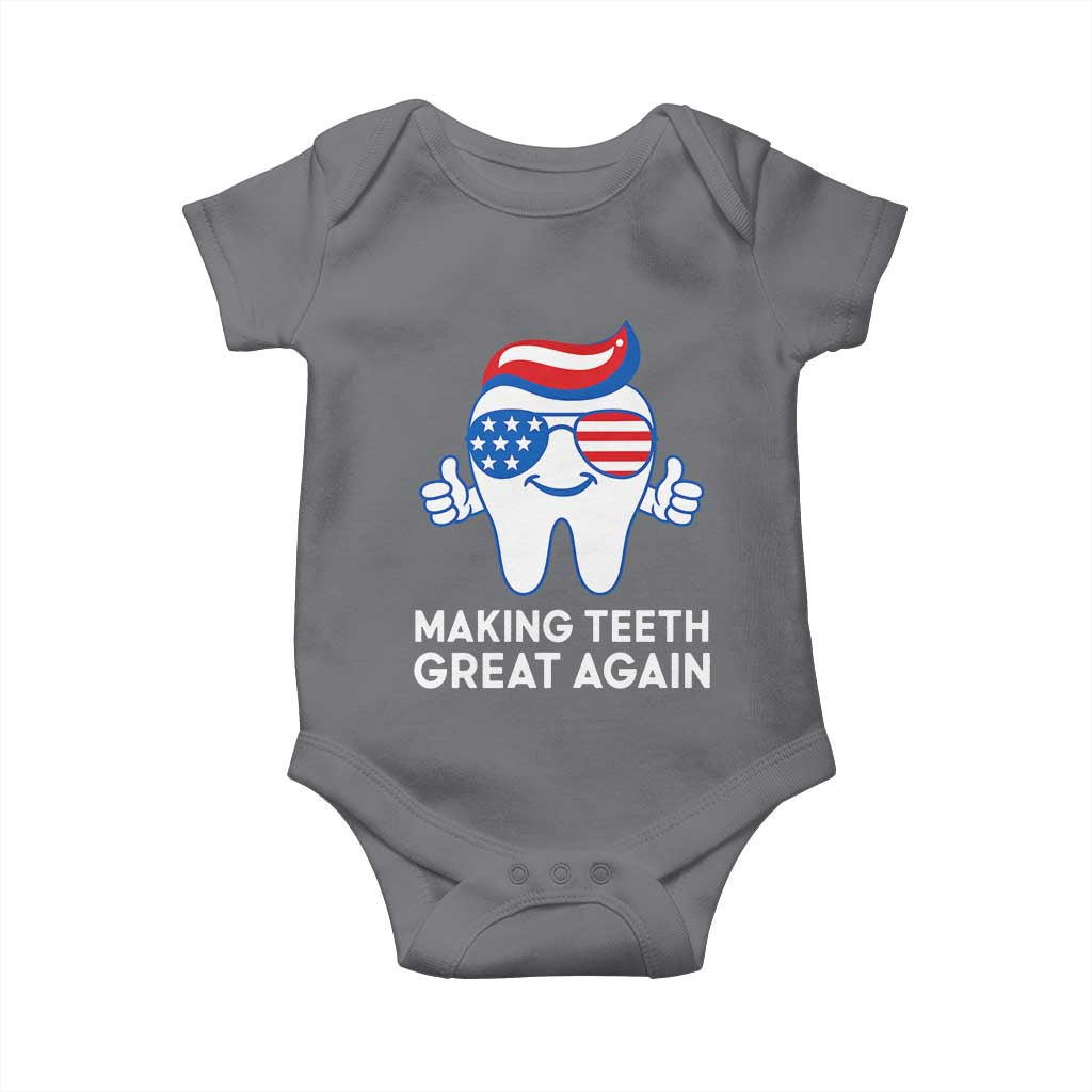 Funny Patriotic Dentist Baby Onesie Making Teeth Great Again America Oral Health Toothpaste Hair TS02 Charcoal Print Your Wear
