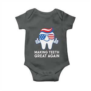 Funny Patriotic Dentist Baby Onesie Making Teeth Great Again America Oral Health Toothpaste Hair TS02 Dark Heather Print Your Wear