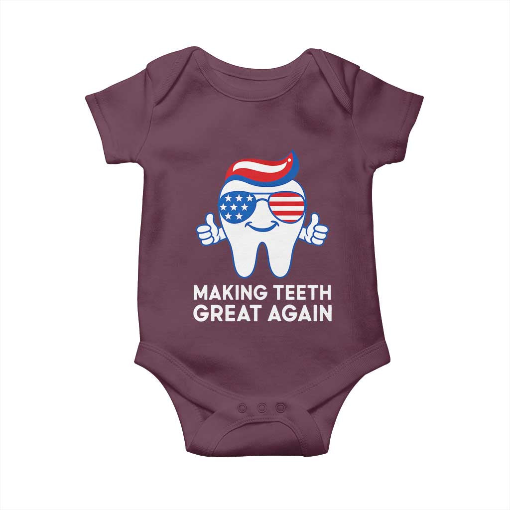 Funny Patriotic Dentist Baby Onesie Making Teeth Great Again America Oral Health Toothpaste Hair TS02 Maroon Print Your Wear