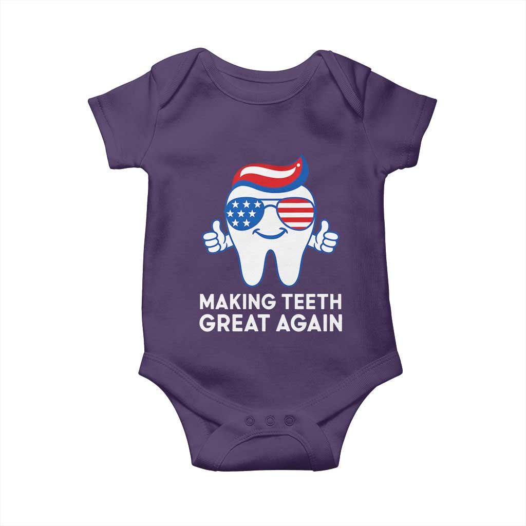 Funny Patriotic Dentist Baby Onesie Making Teeth Great Again America Oral Health Toothpaste Hair TS02 Purple Print Your Wear