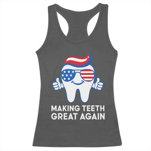 Funny Patriotic Dentist Racerback Tank Top Making Teeth Great Again America Oral Health Toothpaste Hair TS02 Dark Heather Print Your Wear