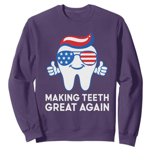 Funny Patriotic Dentist Sweatshirt Making Teeth Great Again America Oral Health Toothpaste Hair TS02 Purple Print Your Wear