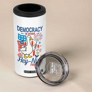 Funny Patriotic Duck Holding Firework 4 in 1 Can Cooler Tumbler Funny Democracy Is Dying But Hey Nice Fireworks 4th Of July TS02 Print Your Wear