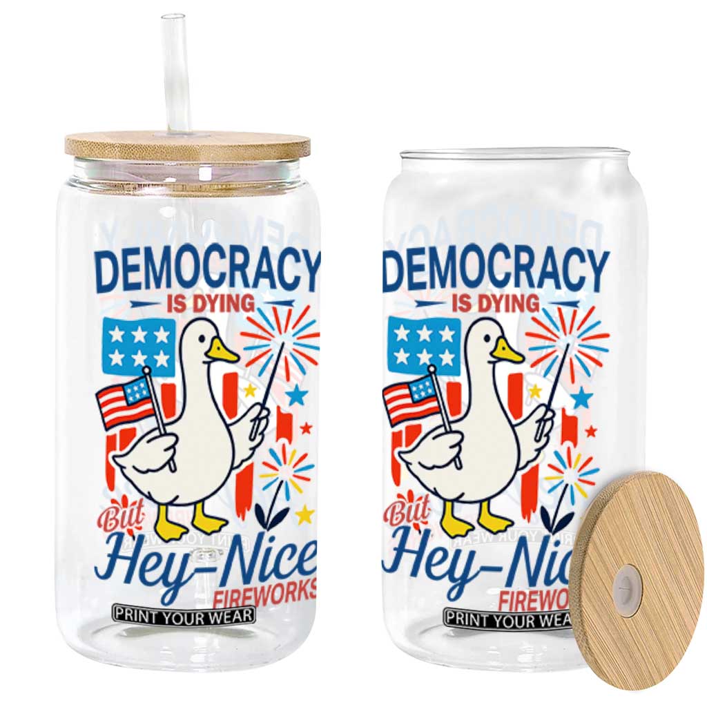 Funny Patriotic Duck Holding Firework Glass Can Funny Democracy Is Dying But Hey Nice Fireworks 4th Of July TS02 White Print Your Wear