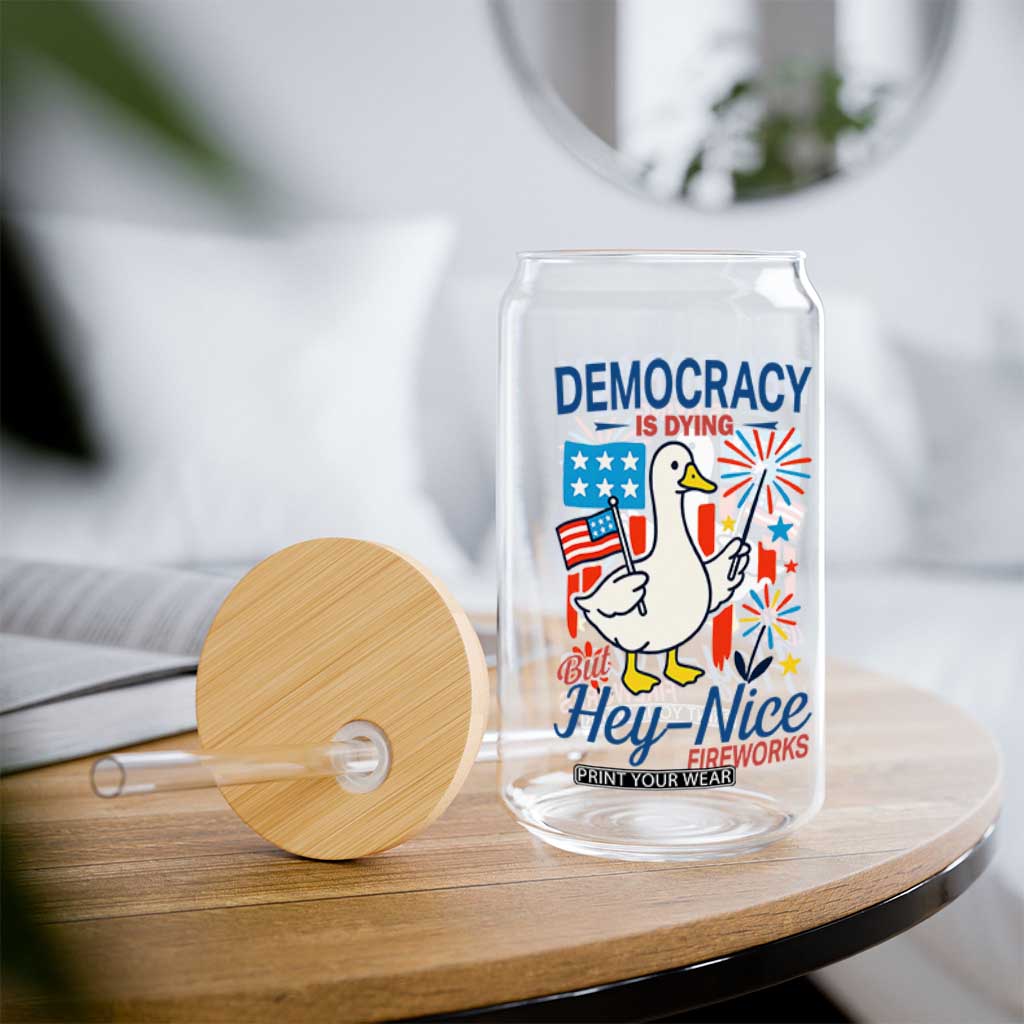 Funny Patriotic Duck Holding Firework Glass Can Funny Democracy Is Dying But Hey Nice Fireworks 4th Of July TS02 Print Your Wear