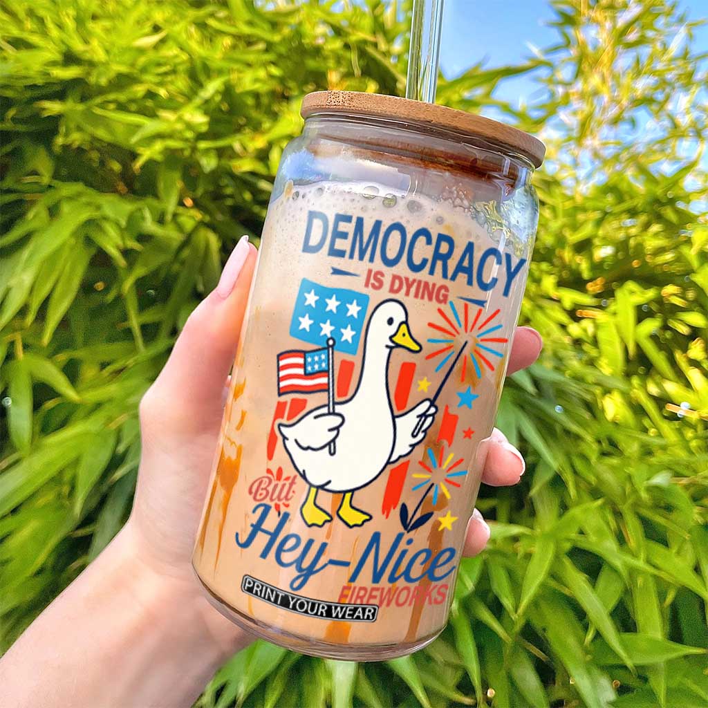 Funny Patriotic Duck Holding Firework Glass Can Funny Democracy Is Dying But Hey Nice Fireworks 4th Of July TS02 Print Your Wear