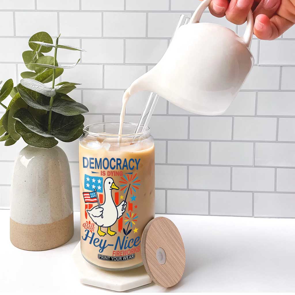 Funny Patriotic Duck Holding Firework Glass Can Funny Democracy Is Dying But Hey Nice Fireworks 4th Of July TS02 Print Your Wear