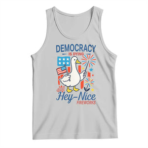 Funny Patriotic Duck Holding Firework Tank Top Funny Democracy Is Dying But Hey Nice Fireworks 4th Of July TS02 Ash Print Your Wear