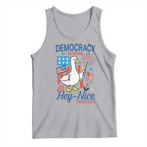 Funny Patriotic Duck Holding Firework Tank Top Funny Democracy Is Dying But Hey Nice Fireworks 4th Of July TS02 Athletic Heather Print Your Wear