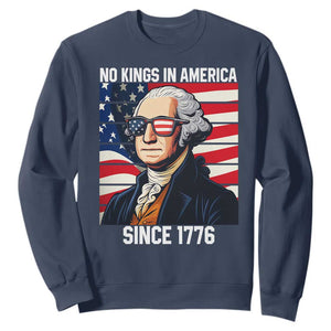 Funny Patriotic Founding Father Sweatshirt No Kings in America Since 1776 4th of July TS02 Navy Print Your Wear