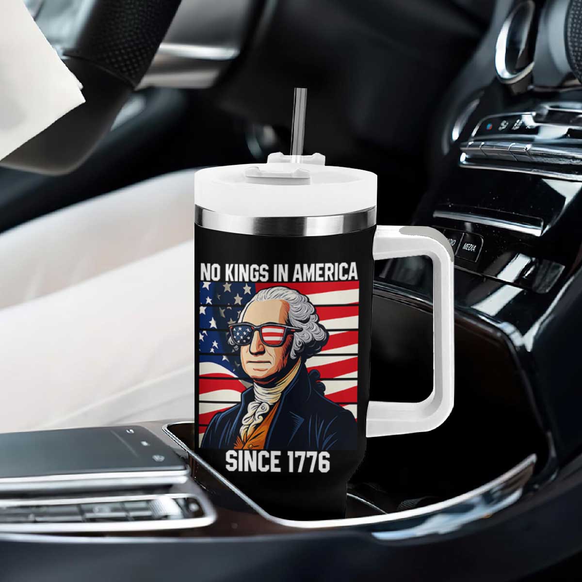 Funny Patriotic Founding Father Tumbler With Handle No Kings in America Since 1776 4th of July TS02 Print Your Wear