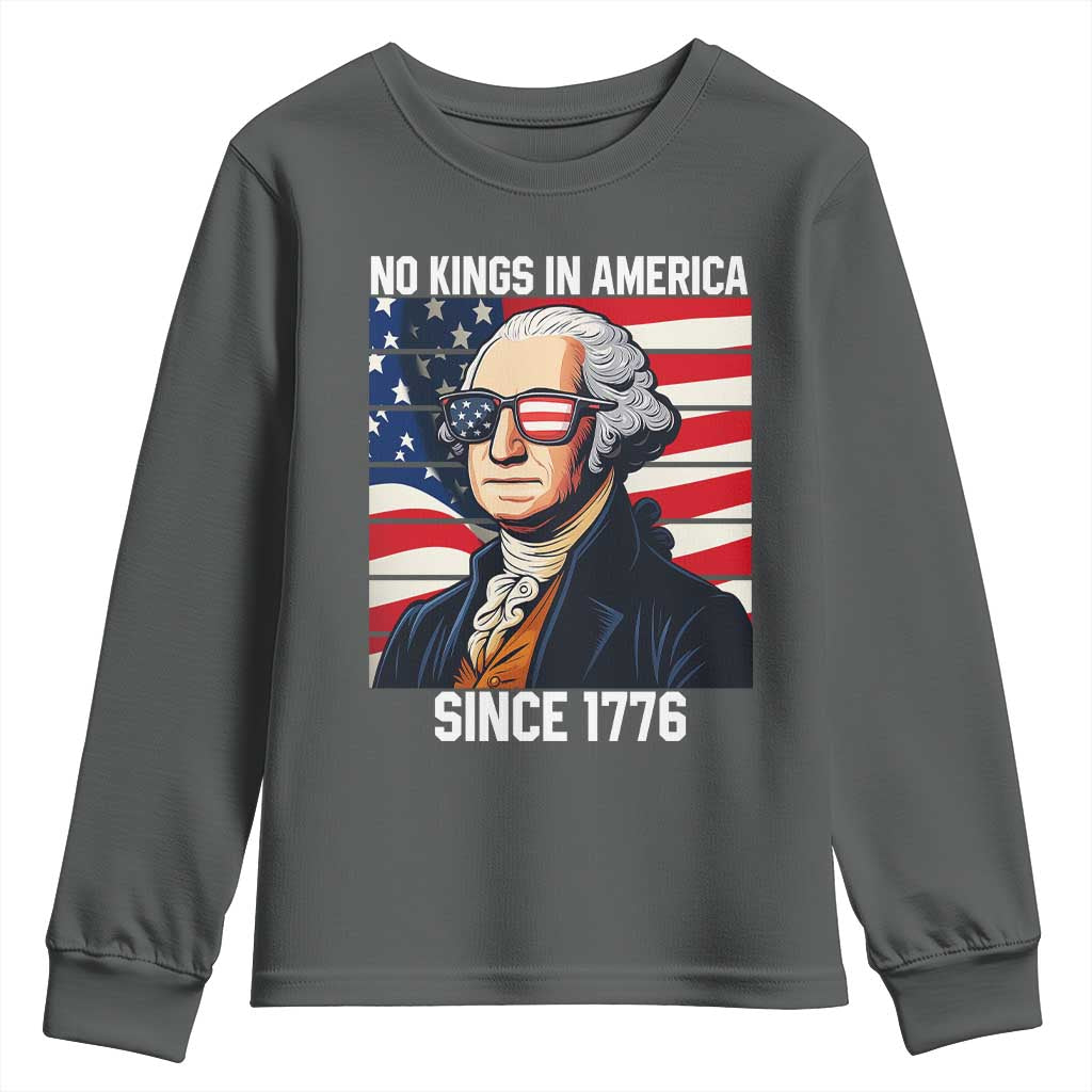 Funny Patriotic Founding Father Youth Sweatshirt No Kings in America Since 1776 4th of July TS02 Dark Heather Print Your Wear