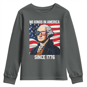 Funny Patriotic Founding Father Youth Sweatshirt No Kings in America Since 1776 4th of July TS02 Dark Heather Print Your Wear