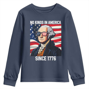 Funny Patriotic Founding Father Youth Sweatshirt No Kings in America Since 1776 4th of July TS02 Navy Print Your Wear