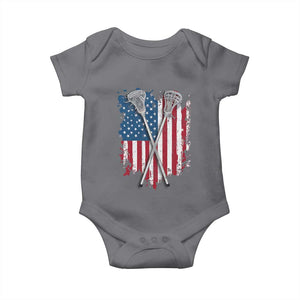 Funny Patriotic Lax Lacrosse Sticks American Flag Baby Onesie TS11 Charcoal Print Your Wear