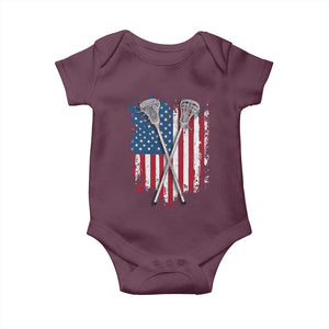 Funny Patriotic Lax Lacrosse Sticks American Flag Baby Onesie TS11 Maroon Print Your Wear