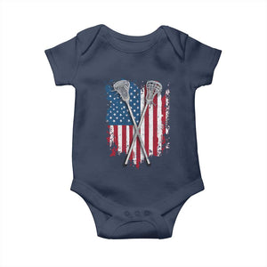 Funny Patriotic Lax Lacrosse Sticks American Flag Baby Onesie TS11 Navy Print Your Wear