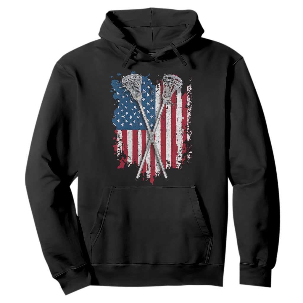 Funny Patriotic Lax Lacrosse Sticks American Flag Hoodie TS11 Black Print Your Wear