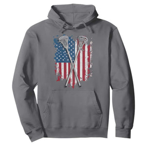 Funny Patriotic Lax Lacrosse Sticks American Flag Hoodie TS11 Charcoal Print Your Wear