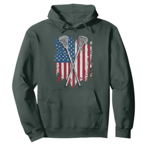 Funny Patriotic Lax Lacrosse Sticks American Flag Hoodie TS11 Dark Forest Green Print Your Wear