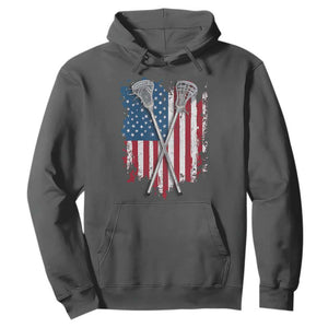 Funny Patriotic Lax Lacrosse Sticks American Flag Hoodie TS11 Dark Heather Print Your Wear