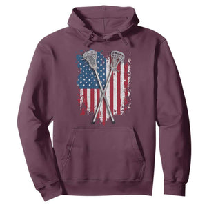 Funny Patriotic Lax Lacrosse Sticks American Flag Hoodie TS11 Maroon Print Your Wear