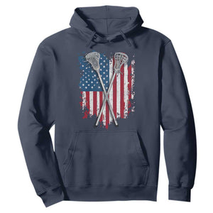 Funny Patriotic Lax Lacrosse Sticks American Flag Hoodie TS11 Navy Print Your Wear