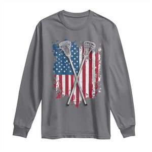 Funny Patriotic Lax Lacrosse Sticks American Flag Long Sleeve Shirt TS11 Charcoal Print Your Wear