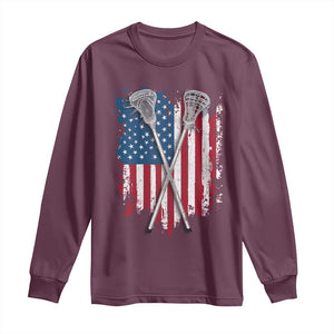 Funny Patriotic Lax Lacrosse Sticks American Flag Long Sleeve Shirt TS11 Maroon Print Your Wear