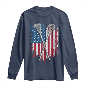 Funny Patriotic Lax Lacrosse Sticks American Flag Long Sleeve Shirt TS11 Navy Print Your Wear